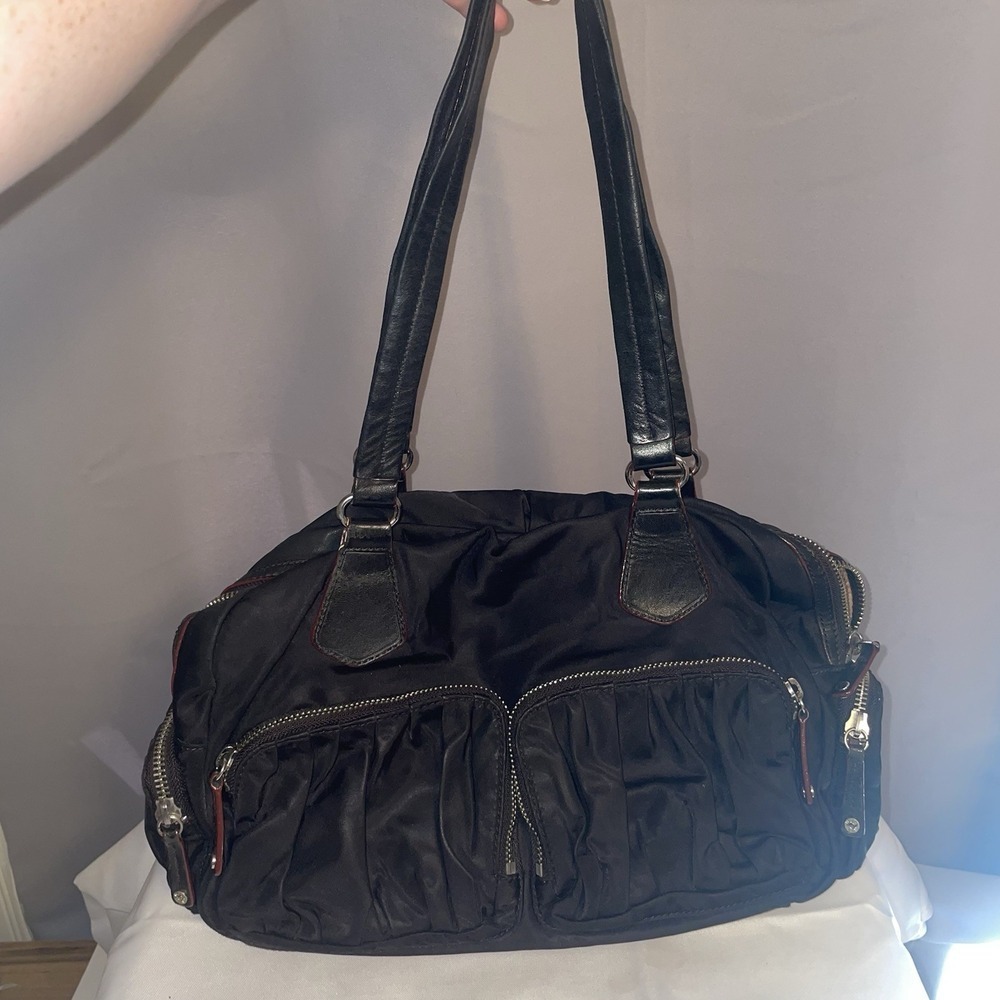 MZ WALLACE Jane Bedford Black Nylon/Leather Shoulder Bag Purse Pockets